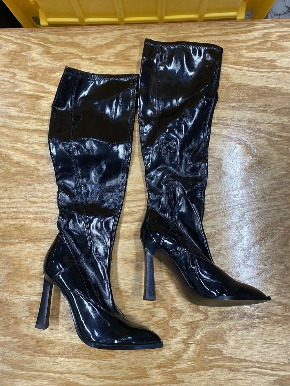 Marc Fisher Women Boots Black Patent Leather Side Zip Pull-On Pointed Toe S67